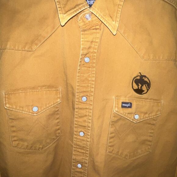 VTG WRANGLER Yellow Gold Western Shirt Pearl Snap 17 1/2 X 35 Work Shirt RARE - Picture 7 of 11